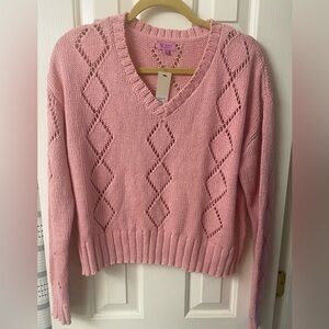 Mi Ami For Francesca’s Light Pink Knit V-Neck Sweater Size Medium NWT